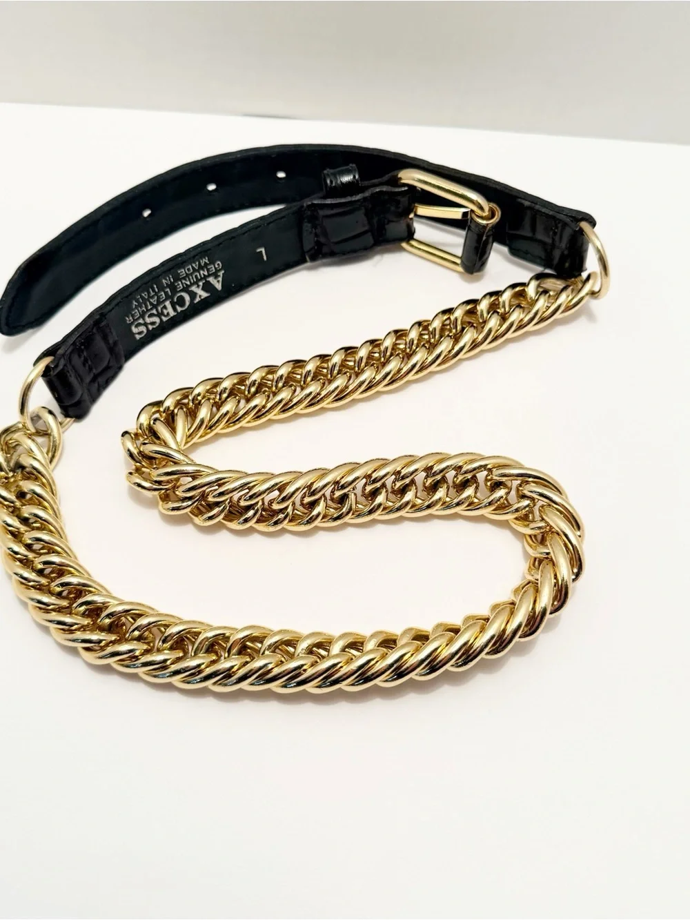 Axcess Black Leather Strap with Gold Chain Accent Made in Italy